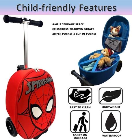 Fast Forward Kid’s Licensed 18" Ride-On Suitcase Scooter - Lightweight Carry-On Luggage Scooter With LED Light Up Wheels (Spider-Man) in Saudi Arabia