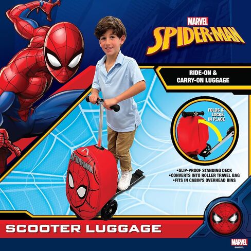 Fast Forward Kid’s Licensed 18" Ride-On Suitcase Scooter - Lightweight Carry-On Luggage Scooter With LED Light Up Wheels (Spider-Man) in Saudi Arabia