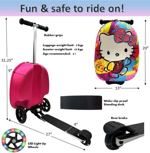 Fast Forward Kid’s Licensed 18" Ride-On Suitcase Scooter - Lightweight Carry-On Luggage Scooter With LED Light Up Wheels (Spider-Man) in Saudi Arabia
