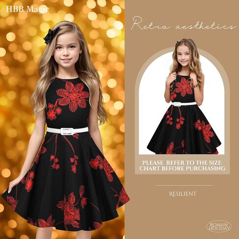 HB HBB MAGIC Girls Vintage Dress 50s Retro Twirling Special Occasion Dresses Size 6-14 Sleeveless Kids Dress in Saudi Arabia