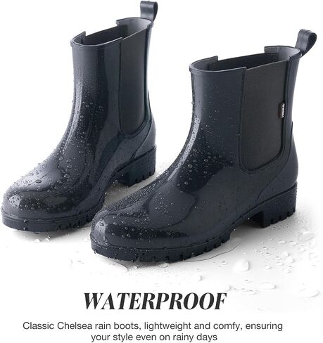 HISEA Short Rain Boots for Women Waterproof Garden Shoes Anti-Slipping Ankle Chelsea Rainboots for Ladies with Comfort Insole Lightweight Stylish Rubber Rain Shoes Outdoor Work Booties in Kuwait