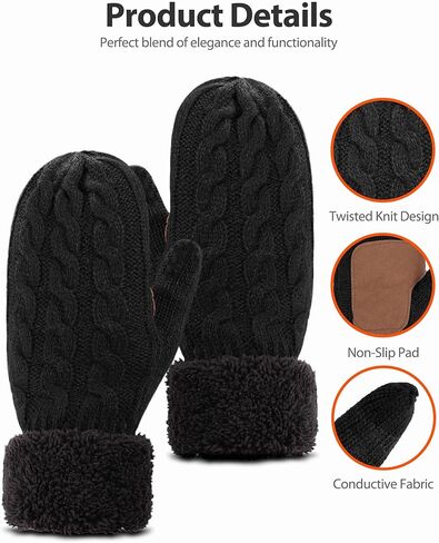 قفازات LiuSuper للنساء للطقس البارد، قفازات وقفازات نسائية، قفازات صوف بأصابع تعمل باللمس، مبطنة بالصوف in Kuwait