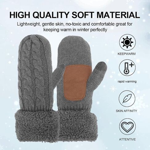 Mittens for Women Cold Weather,Women's Winter Gloves Warm Lining,Merino Wool Knit Gloves with Thermal Thick Fleece in Kuwait