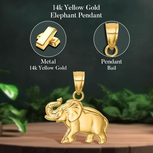 Diamond2Deal 14k Yellow Gold Elephant Pendant Fine Jewelry for Women in Saudi Arabia