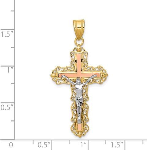 Sonia Jewels Solid 14k Gold Tri-Color Diamond-Cut Crucifix Cross Pendant (21mm x 43mm) in Saudi Arabia