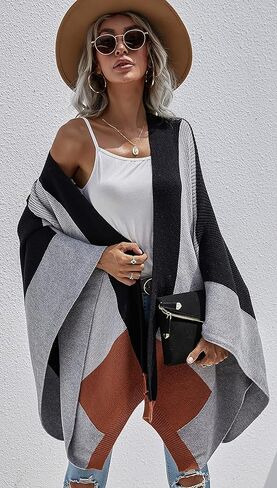 HZSONNE المرأة بوهو الجاموس منقوشة المعطف الباشمينا شال التفاف الرأس سترة سترة مفتوحة الجبهة الشتاء بطانية معطف in Kuwait