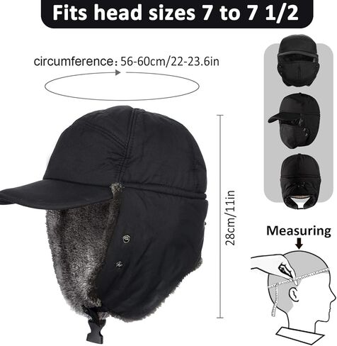 Winter Trapper Hat for Men, 3-in-1 Warm Hat with Ear Flaps & Removable Windproof Mask, Cold Weather Ushanka Hat for Outdoor Skiing Cycling Hunting Fishing Black in Kuwait