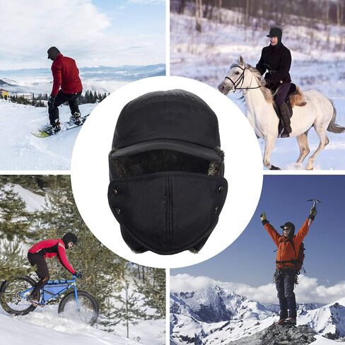 Winter Trapper Hat for Men, 3-in-1 Warm Hat with Ear Flaps & Removable Windproof Mask, Cold Weather Ushanka Hat for Outdoor Skiing Cycling Hunting Fishing Black in Kuwait
