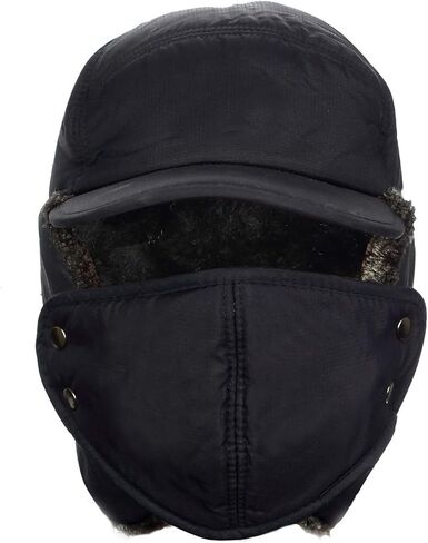Winter Trapper Hat for Men, 3-in-1 Warm Hat with Ear Flaps & Removable Windproof Mask, Cold Weather Ushanka Hat for Outdoor Skiing Cycling Hunting Fishing Black in Kuwait