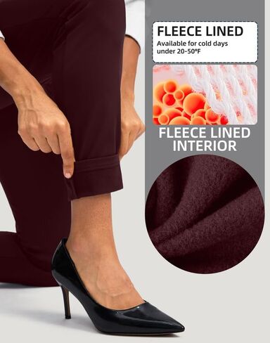 سراويل فستان نسائية مبطنة بالصوف من Rammus مع جيوب سراويل شتوية دافئة للطقس البارد سراويل ضيقة للعمل الكاجوال in Kuwait