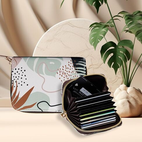 PELURO Leaf and Flower Pattern Zipper Coin Purse Card Case with 11 Slots for Girls Women in Kuwait