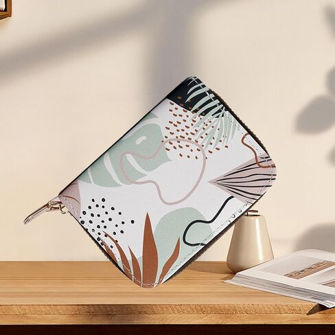 PELURO Leaf and Flower Pattern Zipper Coin Purse Card Case with 11 Slots for Girls Women in Kuwait