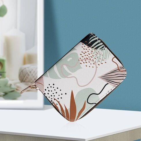 PELURO Leaf and Flower Pattern Zipper Coin Purse Card Case with 11 Slots for Girls Women in Kuwait