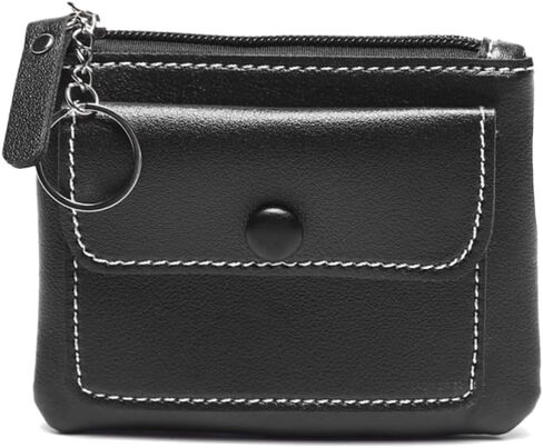 Fashionable Zippered Card Holder Wallet with Keyring - Double layer Coin Purse for Men Women-Black in Kuwait
