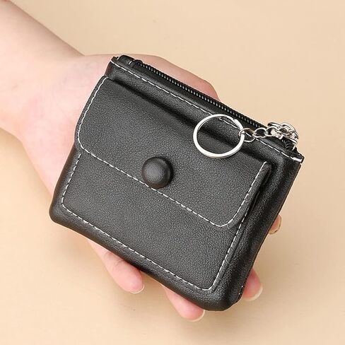 Fashionable Zippered Card Holder Wallet with Keyring - Double layer Coin Purse for Men Women-Black in Kuwait