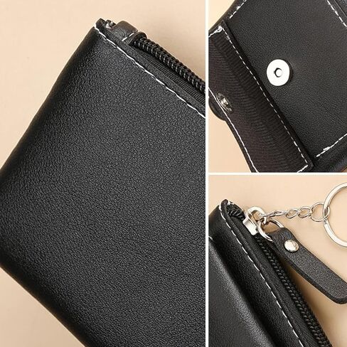 Fashionable Zippered Card Holder Wallet with Keyring - Double layer Coin Purse for Men Women-Black in Kuwait