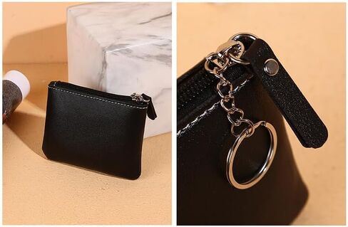 Fashionable Zippered Card Holder Wallet with Keyring - Double layer Coin Purse for Men Women-Black in Kuwait