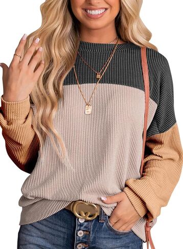 Dokotoo أزياء المرأة 2024 كتلة الألوان طويلة الأكمام Crewneck محبوك عارضة فضفاض البلوز قمصان قمم in Kuwait