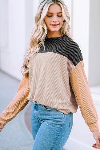 Dokotoo أزياء المرأة 2024 كتلة الألوان طويلة الأكمام Crewneck محبوك عارضة فضفاض البلوز قمصان قمم in Kuwait