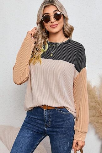 Dokotoo أزياء المرأة 2024 كتلة الألوان طويلة الأكمام Crewneck محبوك عارضة فضفاض البلوز قمصان قمم in Kuwait