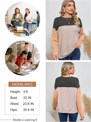 Dokotoo أزياء المرأة 2024 كتلة الألوان طويلة الأكمام Crewneck محبوك عارضة فضفاض البلوز قمصان قمم in Kuwait