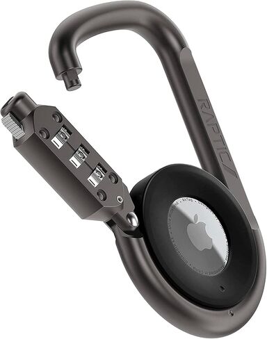 وصلة وقفل RAPTIC لبطاقات Apple AirTags، مضادة للسرقة، حلقة تسلق شديدة التحمل، بطاقات هوائية آمنة من البولي كربونات، قفل 3 أرقام، طول 4 بوصات رمادي داكن in Kuwait