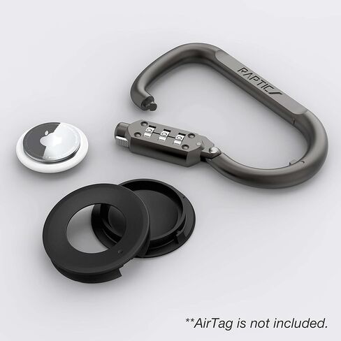 وصلة وقفل RAPTIC لبطاقات Apple AirTags، مضادة للسرقة، حلقة تسلق شديدة التحمل، بطاقات هوائية آمنة من البولي كربونات، قفل 3 أرقام، طول 4 بوصات رمادي داكن in Kuwait