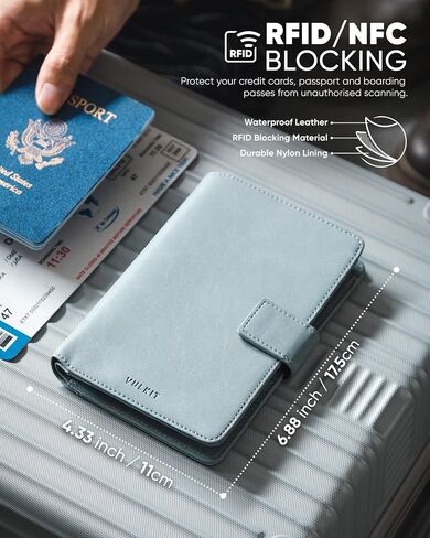 محفظة جواز السفر VULKIT متوافقة مع حامل بطاقات Airtag RFID وحامل بطاقات السفر ثنائي الطي للرجال والنساء (أسود) in Kuwait