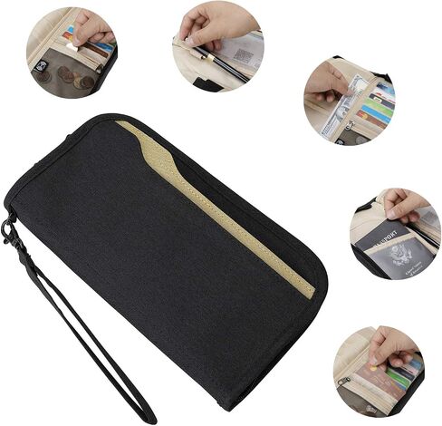 ZOPPEN RFID محفظة جواز سفر ومستندات منظم بسحاب مع حزام معصم قابل للإزالة in Kuwait