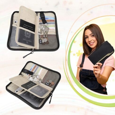ZOPPEN RFID محفظة جواز سفر ومستندات منظم بسحاب مع حزام معصم قابل للإزالة in Kuwait