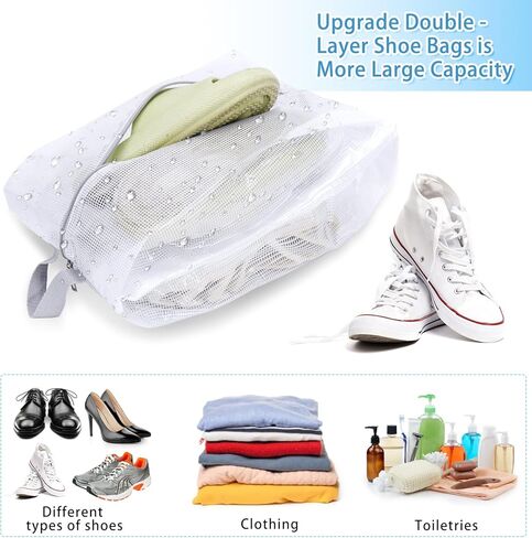 Hysagtek Shoe Bag, 6PCS Shoe Bags for Storage, Shoe Organizer Bag with Sturdy Zipper, 2 layers, 3 Different Sizes, Waterproof Shoe Bags for Travel, Gym, Closet in Kuwait