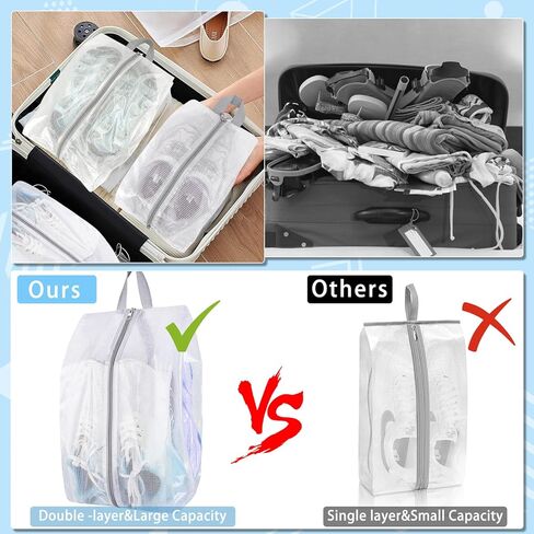 Hysagtek Shoe Bag, 6PCS Shoe Bags for Storage, Shoe Organizer Bag with Sturdy Zipper, 2 layers, 3 Different Sizes, Waterproof Shoe Bags for Travel, Gym, Closet in Kuwait