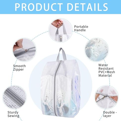 Hysagtek Shoe Bag, 6PCS Shoe Bags for Storage, Shoe Organizer Bag with Sturdy Zipper, 2 layers, 3 Different Sizes, Waterproof Shoe Bags for Travel, Gym, Closet in Kuwait