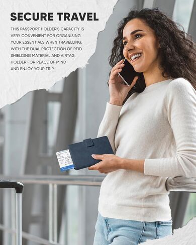 محفظة جواز السفر VULKIT متوافقة مع حامل بطاقات Airtag RFID وحامل بطاقات السفر ثنائي الطي للرجال والنساء (أسود) in Kuwait