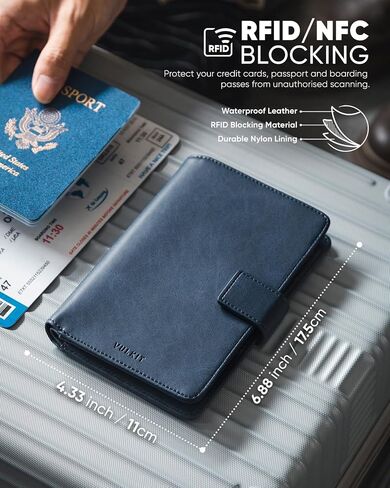 محفظة جواز السفر VULKIT متوافقة مع حامل بطاقات Airtag RFID وحامل بطاقات السفر ثنائي الطي للرجال والنساء (أسود) in Kuwait