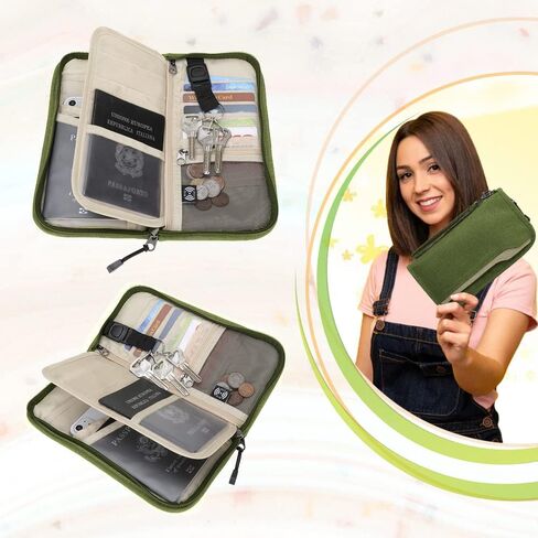 ZOPPEN RFID محفظة جواز سفر ومستندات منظم بسحاب مع حزام معصم قابل للإزالة in Kuwait