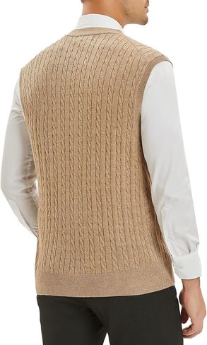 Kallspin Men's Cable Knit Sweater Vest Wool Blend V Neck Button Down Sleeveless Cardigan in Saudi Arabia
