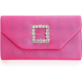 IXEBELLA Satin Evening Bag for Women Clutch Purse Embellished Crystals Buckle