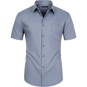 FAHIZO Men's Short Sleeve Dress Shirt Regular Fit Soild Casual Business Stretch Button Down Shirts with Pocket