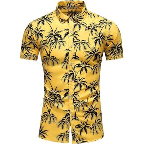 LEFTGU Men's Printed Beach Hawaiian Button-Down Slim fit Dress Shirt