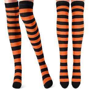 Tatuo 2 Pairs Women's Long Striped Socks over Knee Thigh High Stockings for St. Patrick's Day Mardi Gras Socks