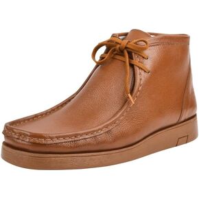 LIBERTYZENO HAMARA JOE Mens Genuine Leather Moccasin Toe Lace Up Casual Chukka Boot Shoes