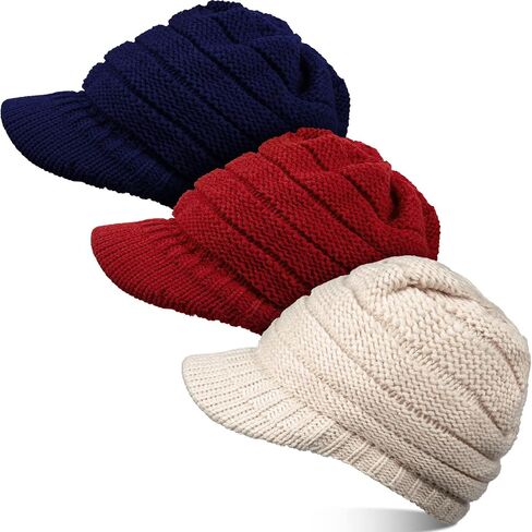 SATINIOR Women Winter Knit Hat Winter Brim Beanie Hats for Women Slouchy Beanie Cap with Visor Warm Newsboy Skull Cap in Saudi Arabia