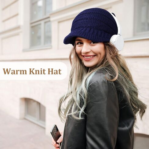 SATINIOR Women Winter Knit Hat Winter Brim Beanie Hats for Women Slouchy Beanie Cap with Visor Warm Newsboy Skull Cap in Saudi Arabia