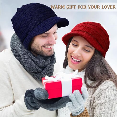 SATINIOR Women Winter Knit Hat Winter Brim Beanie Hats for Women Slouchy Beanie Cap with Visor Warm Newsboy Skull Cap in Saudi Arabia