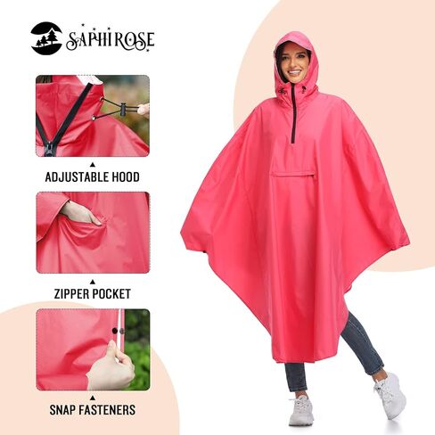 معطف مطر خفيف الوزن لركوب الدراجات من SaphiRose مزود بغطاء للرأس مع شريط عاكس للدراجات in Kuwait