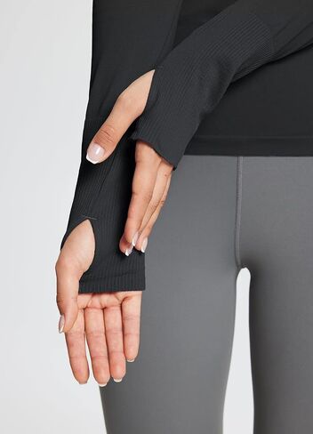 BALEAF Women's Long Sleeve Workout Athletic Seamless Shirts Tight Yoga Running Gym Fitted Tops with Thumb Holes in Saudi Arabia