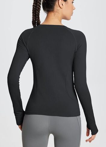BALEAF Women's Long Sleeve Workout Athletic Seamless Shirts Tight Yoga Running Gym Fitted Tops with Thumb Holes in Saudi Arabia