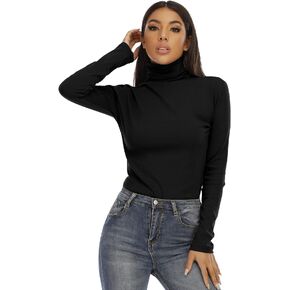 LINDLOOK Women's Basic Cotton Long Sleeve Turtleneck T Shirt Slim Fit Stretchy Tee Tops