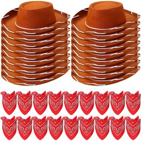 Unittype 18 Sets Cowboy Hats and Bandanas Bulk Kids Western Cowboy Costume Accessories Kids Party Supplies